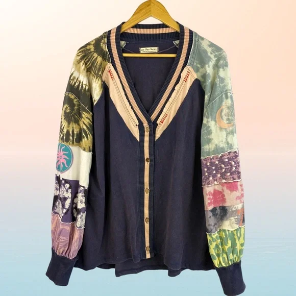 SOLD Free People We The Free Marley Cardigan Tee Top Purple Multi Size Large - Picture 1 of 13